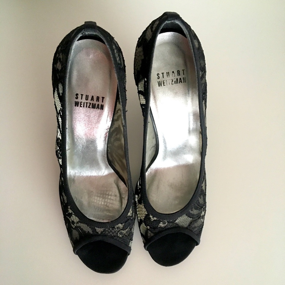 Stuart Weitzman ‘Lingerie’ black guipure lace open-toe stiletto pumps, 7.5 - Picture 6 of 8